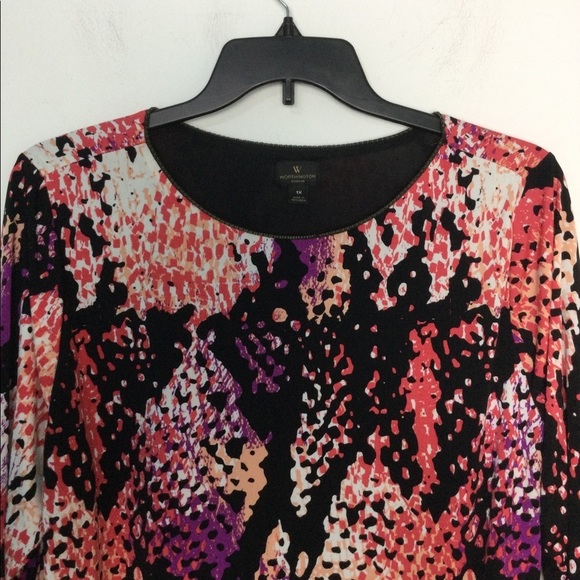 Women’s Worthington 1X XL 16 - 18 Top Blouse Shirt Pattered Layered Spandex - Picture 4 of 8